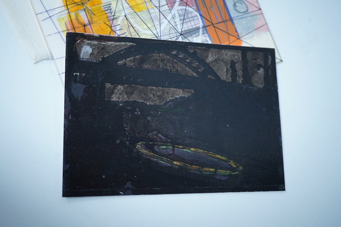 Five various Contemporary works on postcards to include: Alison Wilding, Abstract composition, Andrew Bick and Hugh Allan, unframed